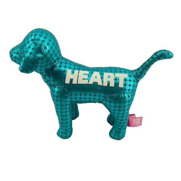 Victoria’s Secret PINK 2009 Metallic Blue “HEART” Small Plush Stuffed Dog Y2K - Picture 13 of 16